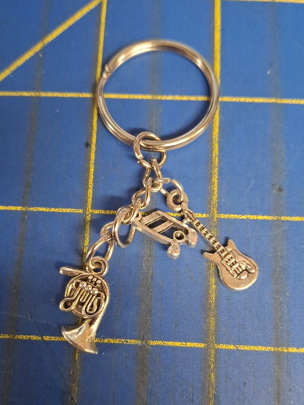 Music Notes Guitar Instruments French Horn Silver Keyring Purse Charm